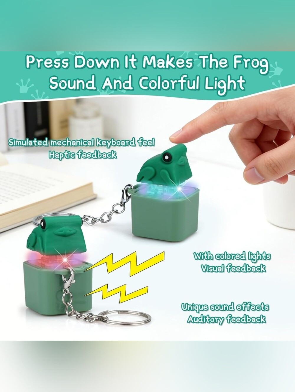 Stress Anxiety Relief Adults Clicker Croaking Keychain Frog Fidget Toy 2PCS - Picture 3 of 5